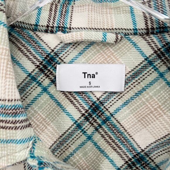 ARITZIA TNA Plaid Oversized Shirt Women S Cream Blue Fiona Button Up Shacket NEW - Picture 10 of 13